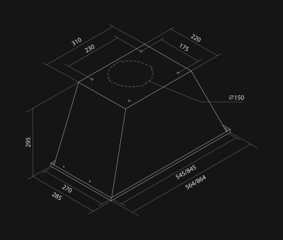 Skabsintegreret emhætte Lando Glass 2STRIPS Black -  - Rysunek techniczny