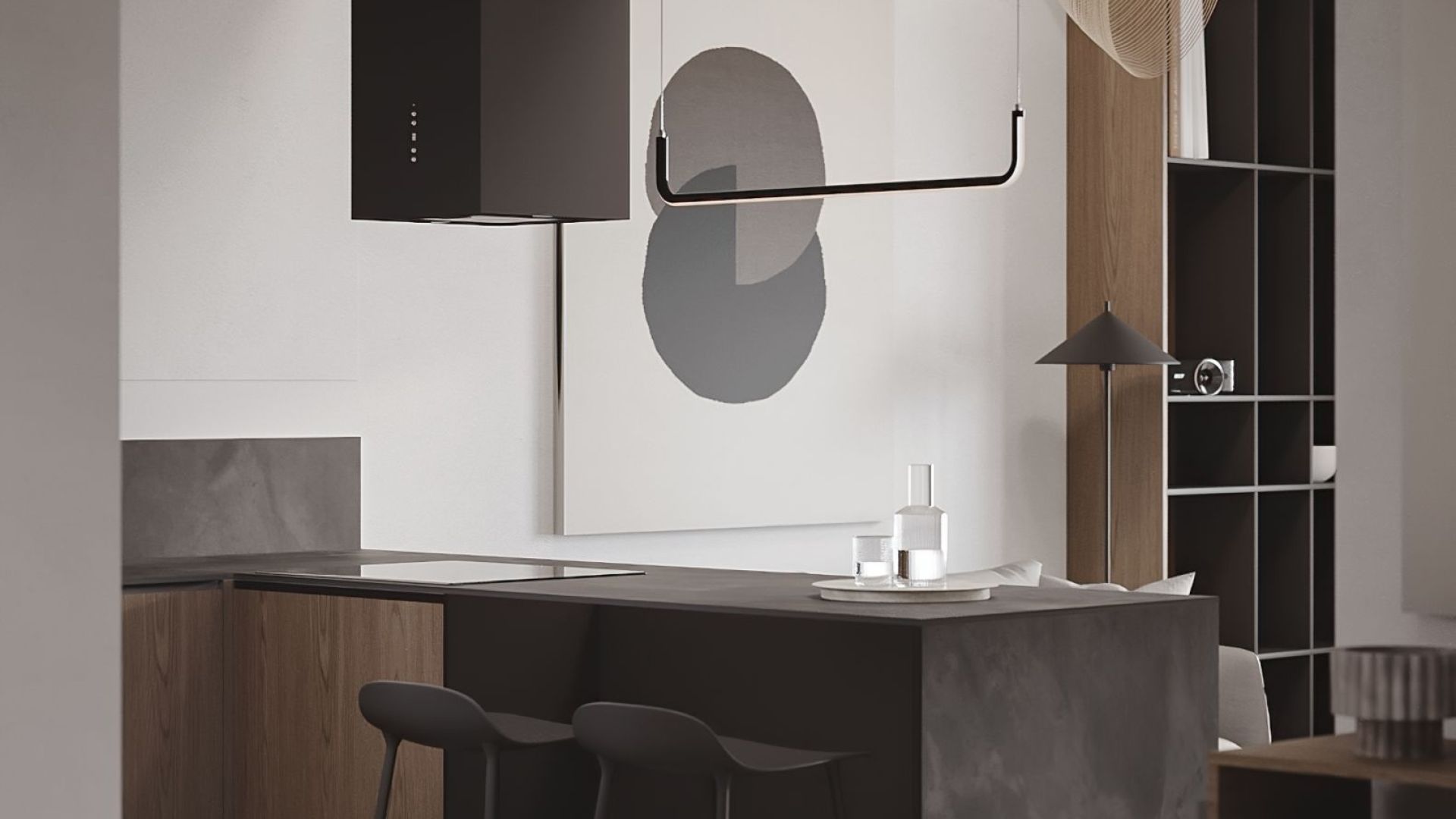 Frithængende emhætte Quadro Black Matt - Matsort - Wizualizacja