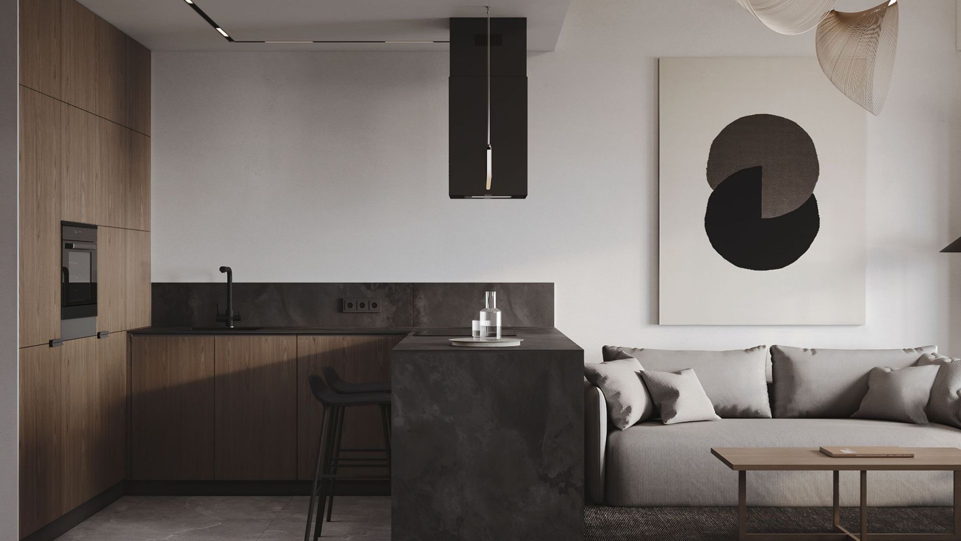 Frithængende emhætte Quadro Black Matt - Matsort - Wizualizacja 3