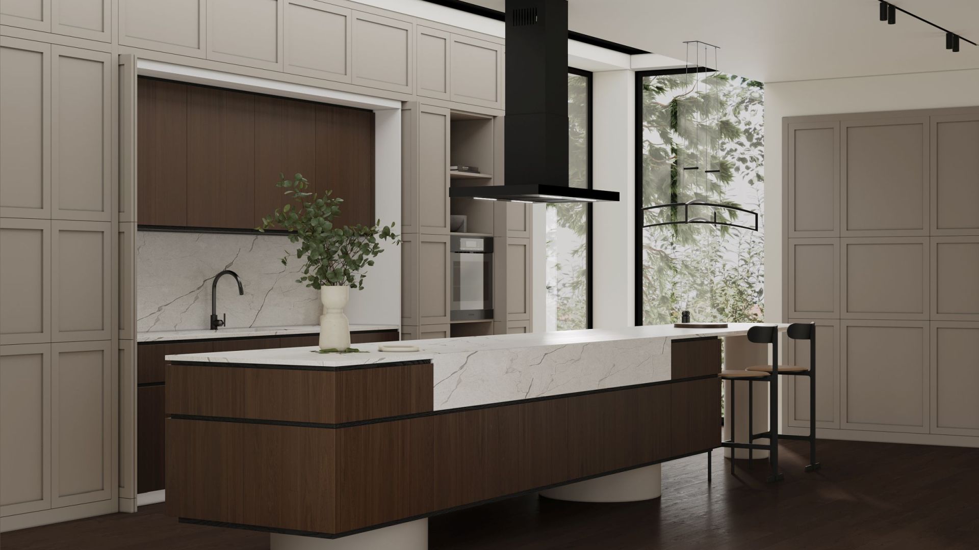 Frithængende emhætte Sento Eco Island Strips Black Matt - Matsort - Wizualizacja