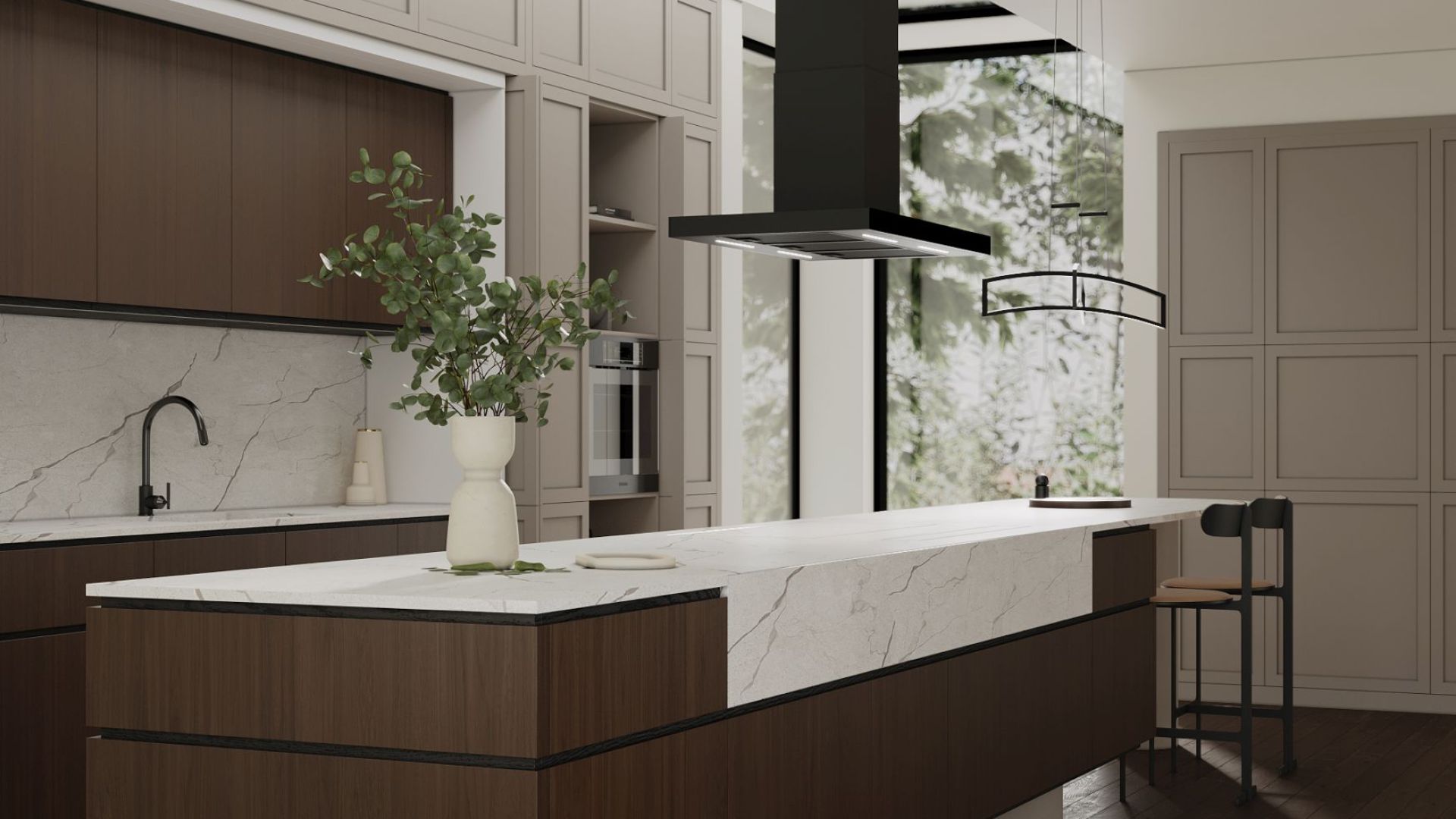 Frithængende emhætte Sento Eco Island Strips Black Matt - Matsort - Wizualizacja 2