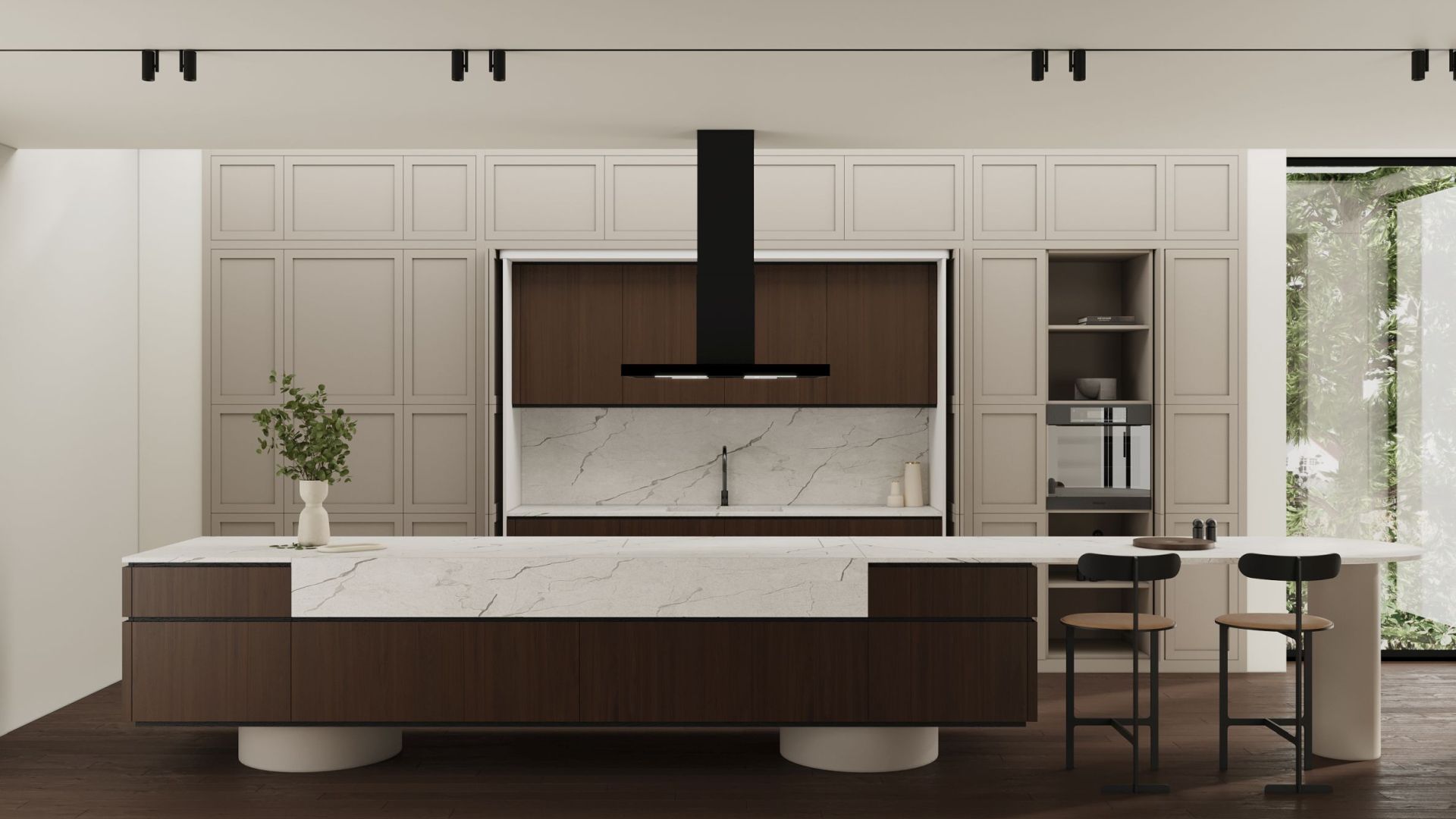 Frithængende emhætte Sento Eco Island Strips Black Matt - Matsort - Wizualizacja 4