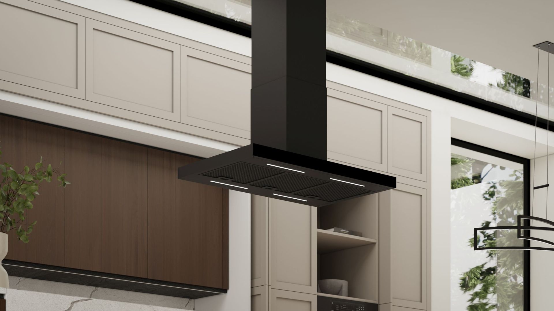 Frithængende emhætte Sento Eco Island Strips Black Matt - Matsort - Wizualizacja 5