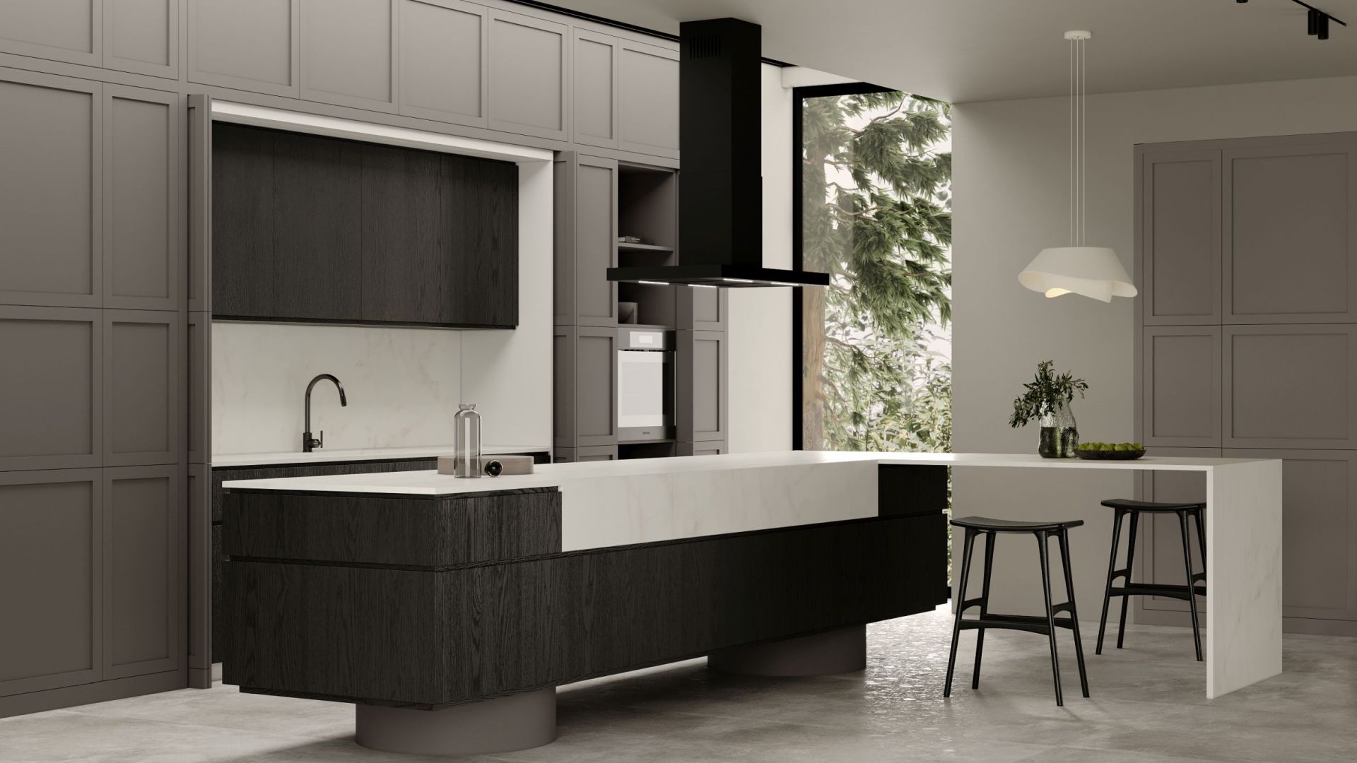 Frithængende emhætte Sento Island Strips Black Matt - Matsort - Wizualizacja