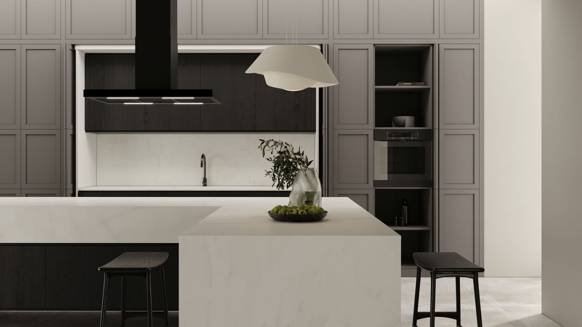 Frithængende emhætte Sento Island Strips Black Matt - Matsort - Wizualizacja 2