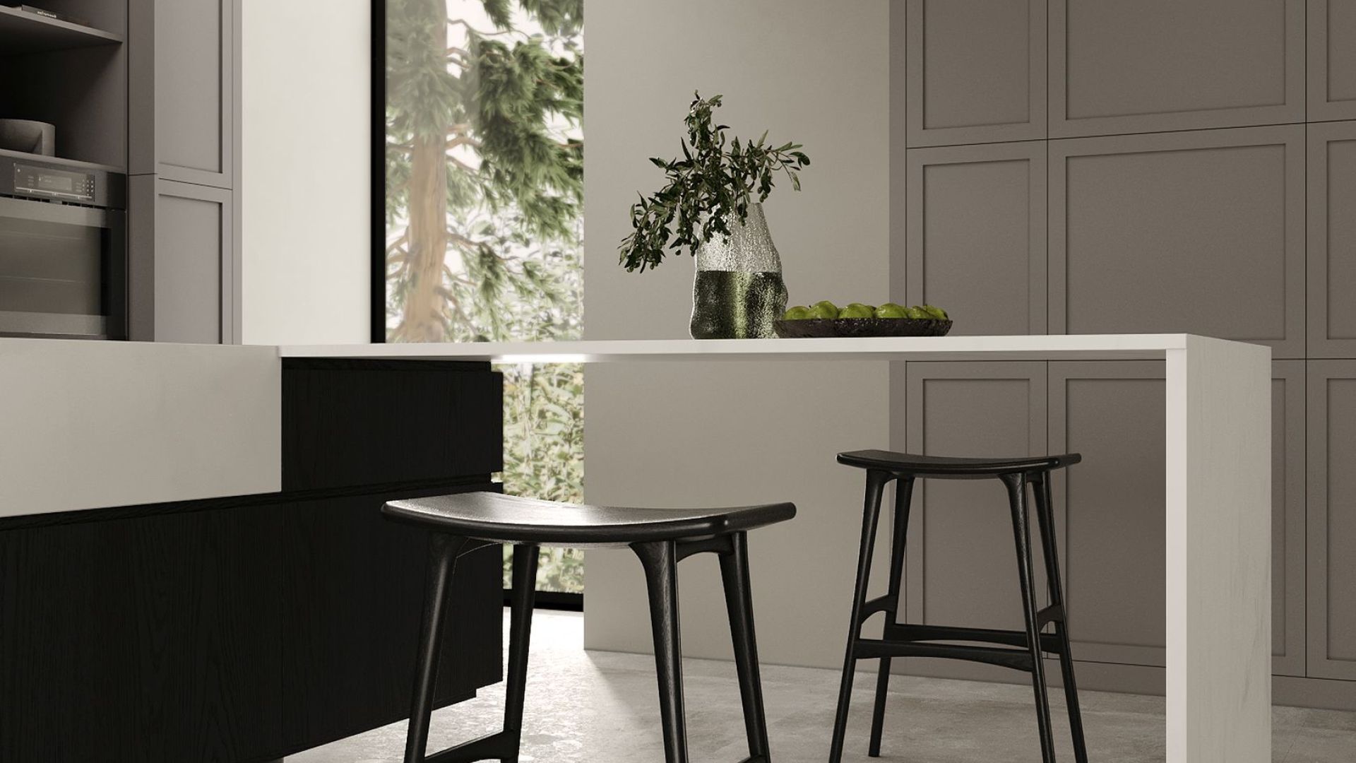 Frithængende emhætte Sento Island Strips Black Matt - Matsort - Wizualizacja 3