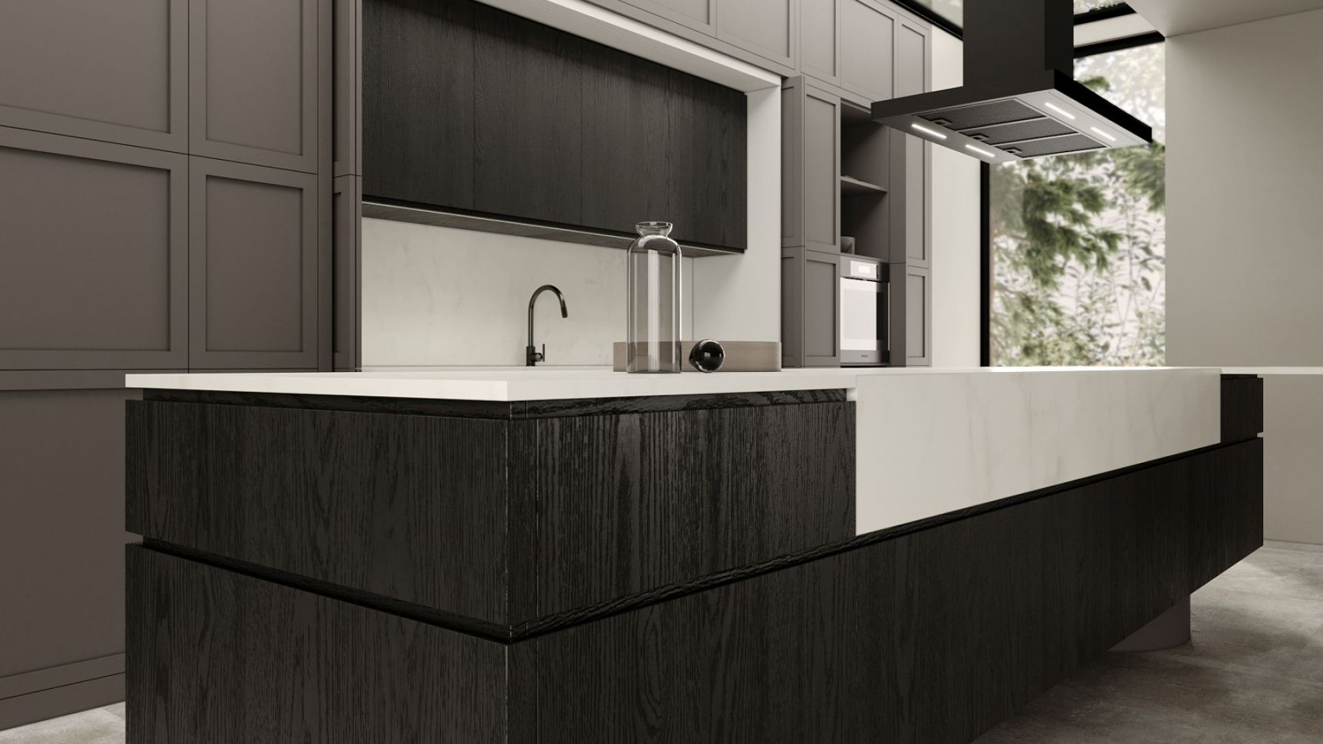 Frithængende emhætte Sento Island Strips Black Matt - Matsort - Wizualizacja 4