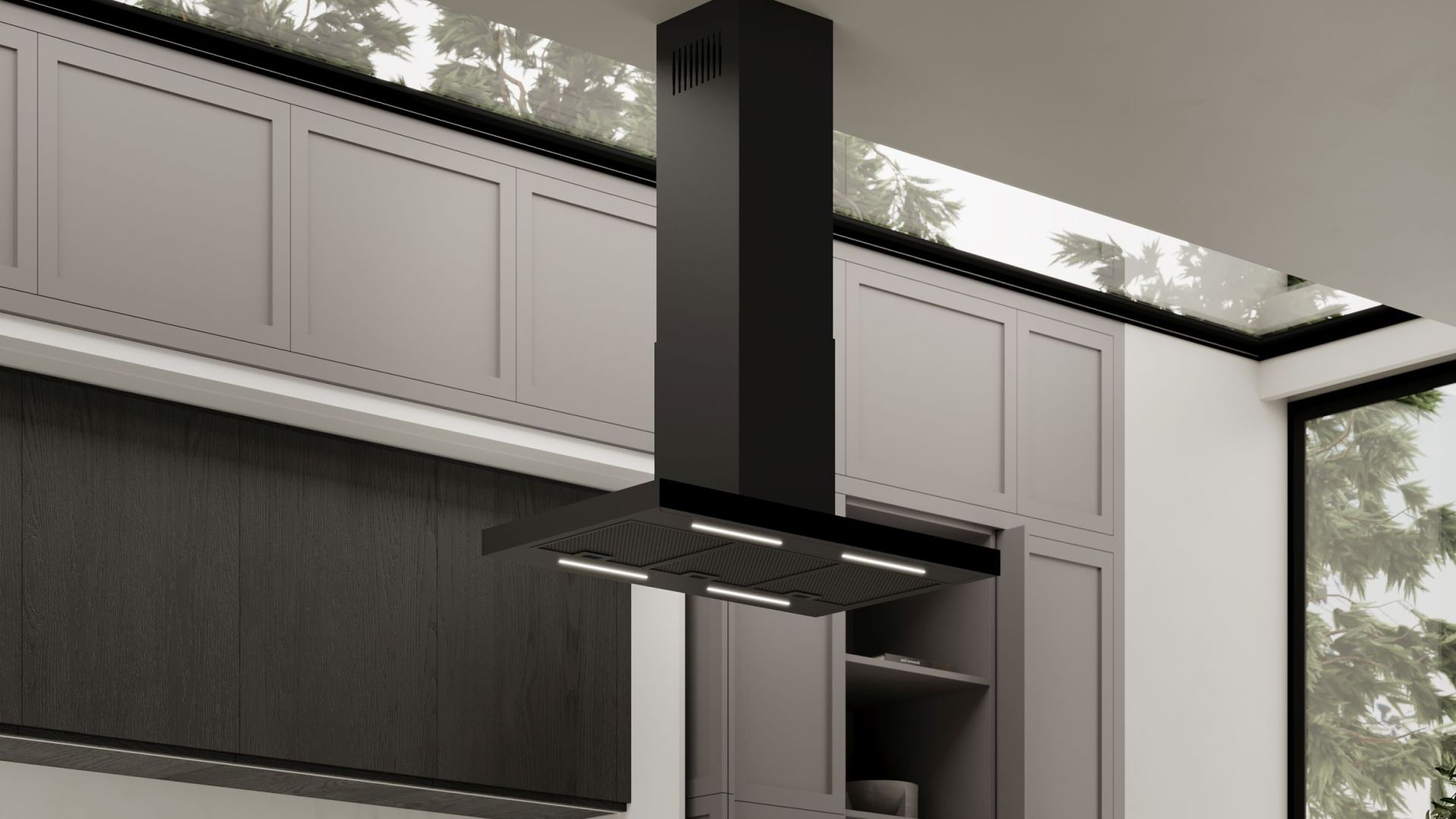 Frithængende emhætte Sento Island Strips Black Matt - Matsort - Wizualizacja 6