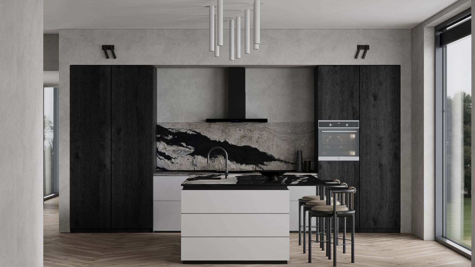 Væghængt emhætte Sento OR Strips Black Matt - Matsort - Wizualizacja