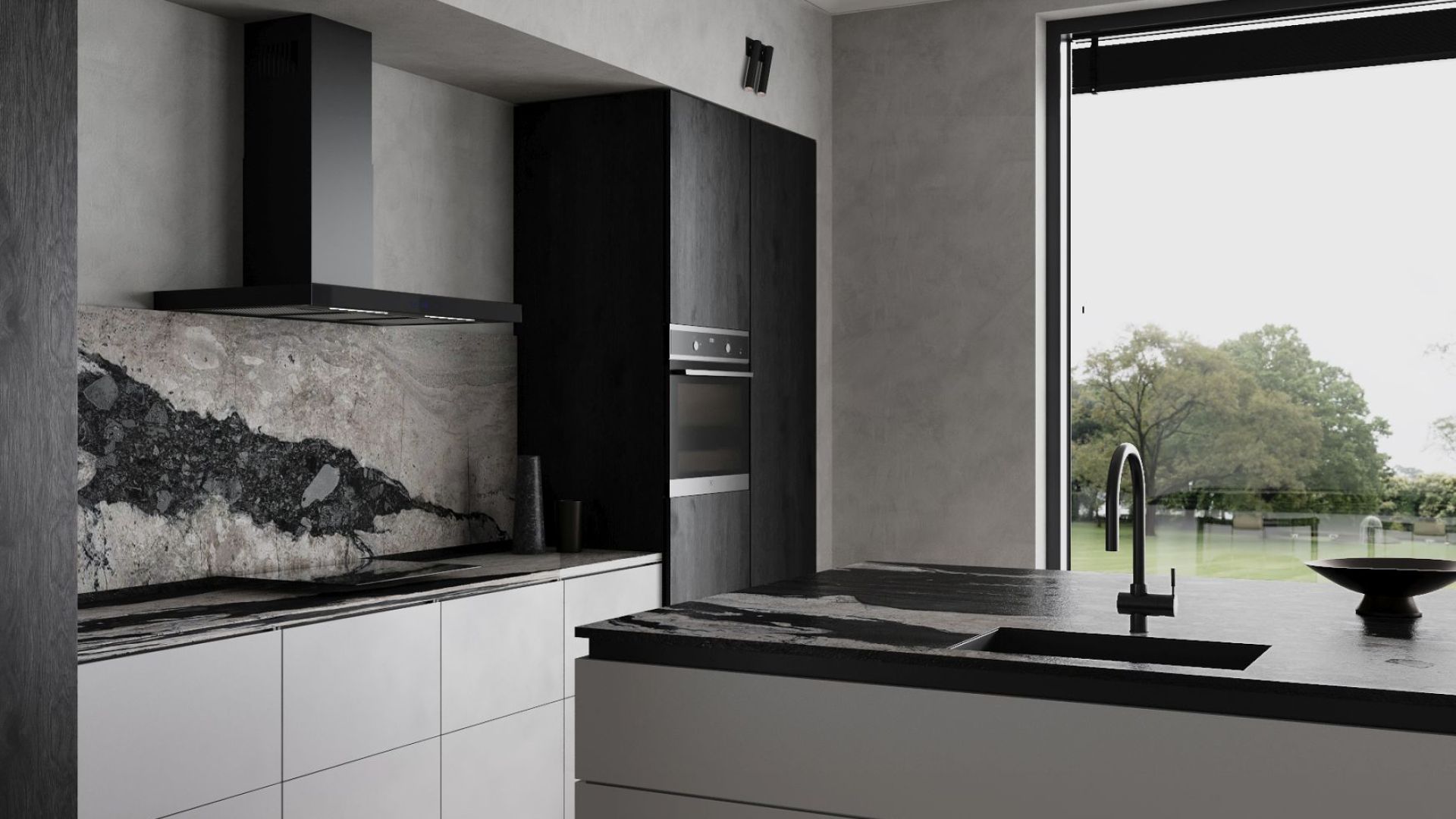 Væghængt emhætte Sento OR Strips Black Matt - Matsort - Wizualizacja 3