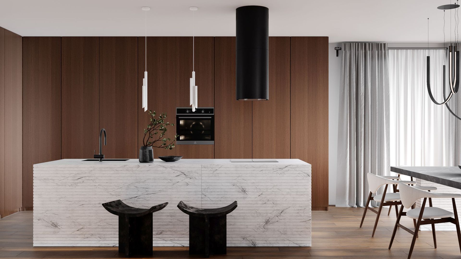 Frithængende emhætte Tubo Black Matt - Matsort - Wizualizacja