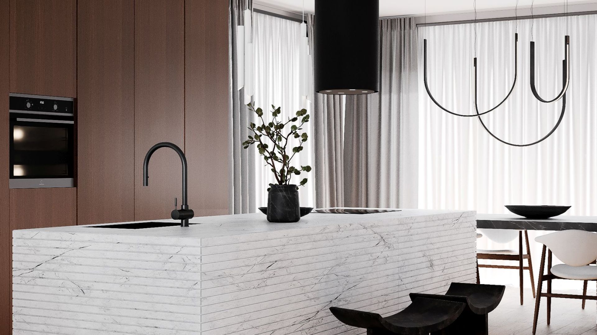 Frithængende emhætte Tubo Black Matt - Matsort - Wizualizacja 2