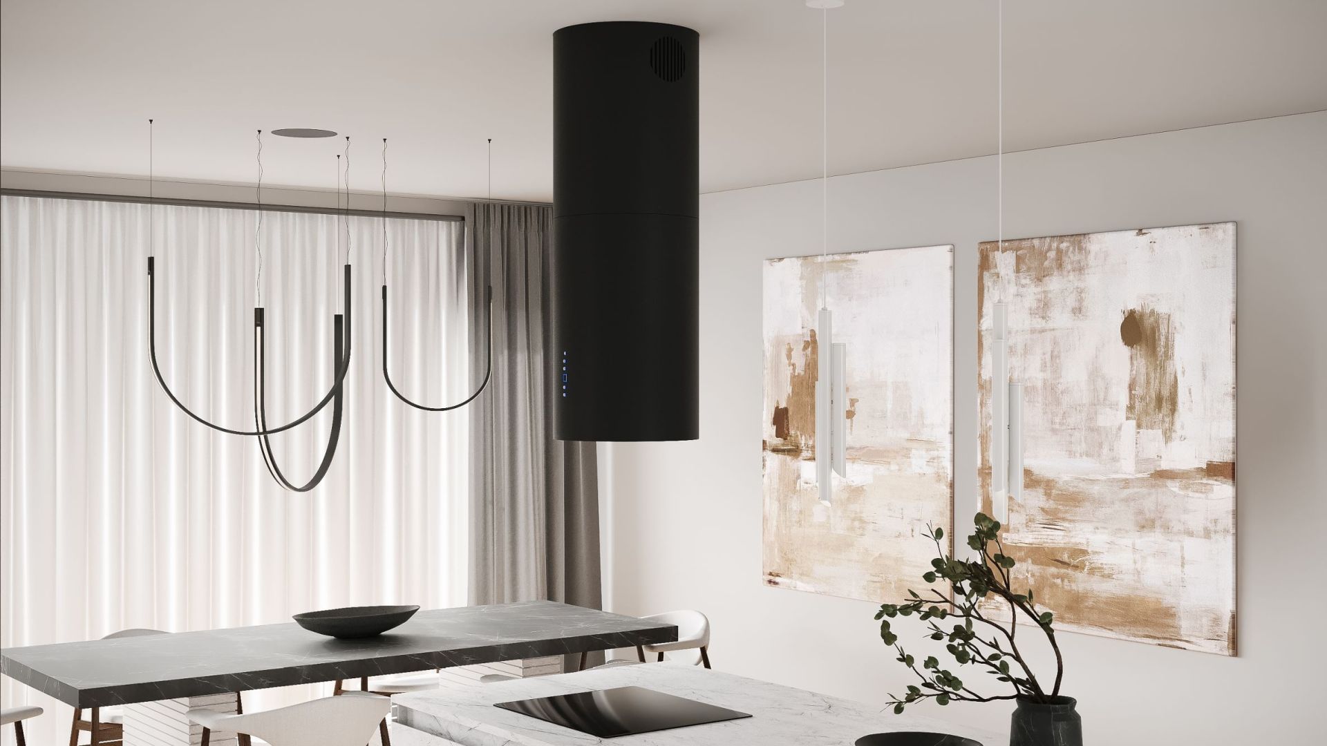 Frithængende emhætte Tubo Black Matt - Matsort - Wizualizacja 3