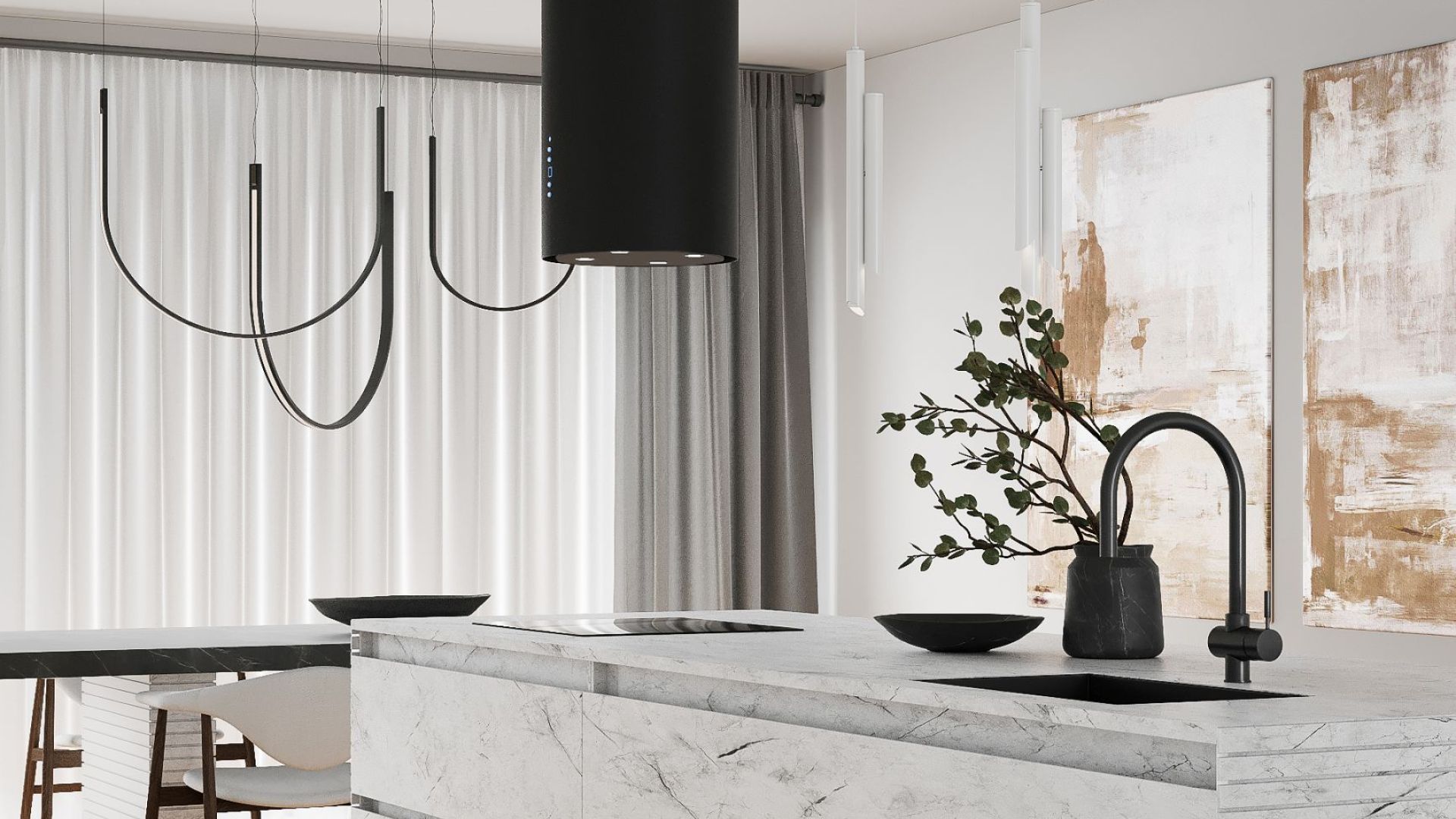 Frithængende emhætte Tubo Black Matt - Matsort - Wizualizacja 4